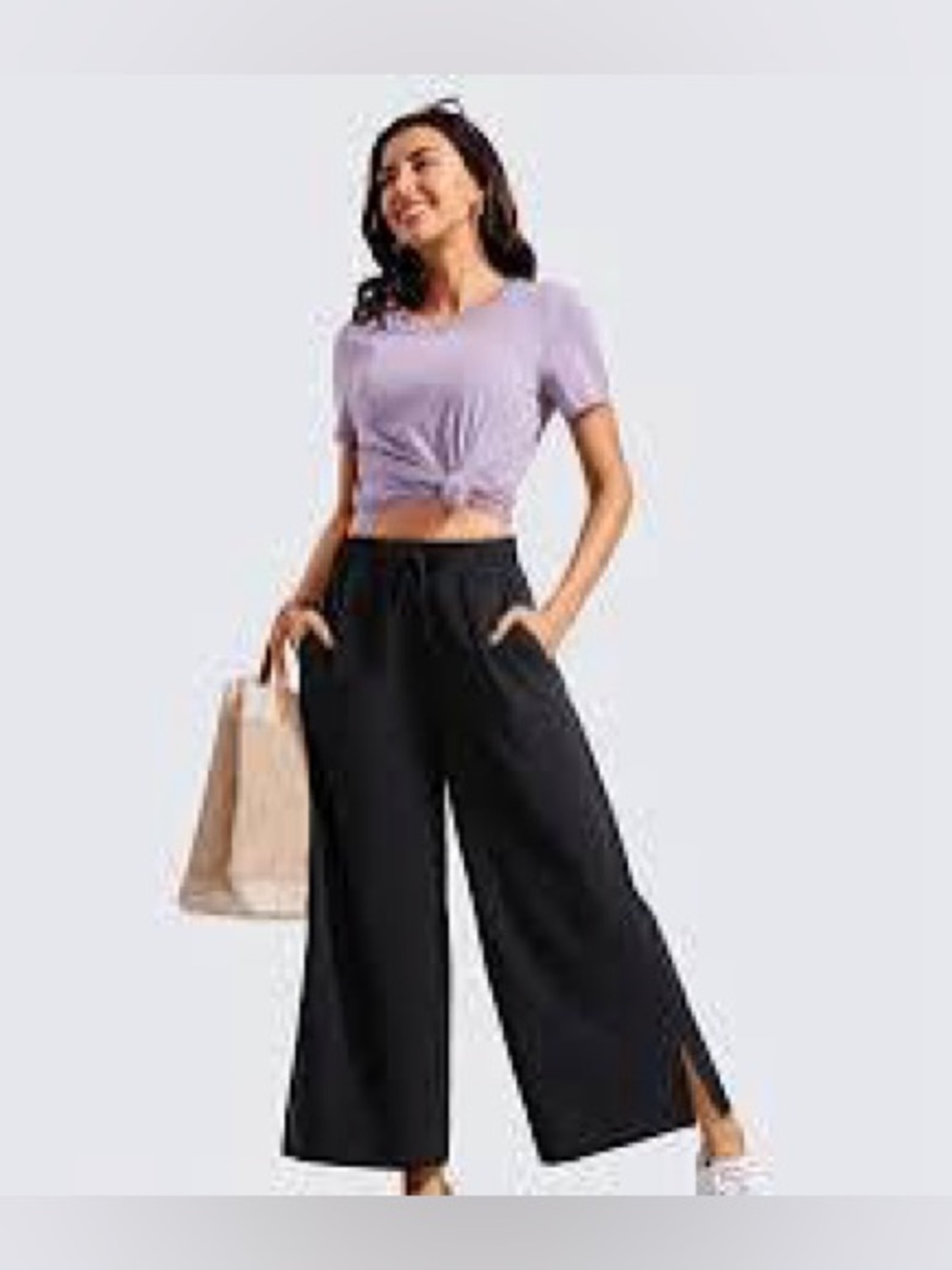 CRZ YOGA Wide-Leg Capri Pants with Side Slits